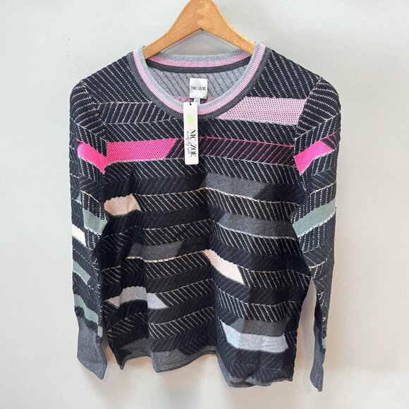 NEW Nic+Zoe Womens Knit Sweater M Pink Multi Striped Pattern Crew Neck- Sz. M‎ - Picture 1 of 6